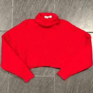 Bishop + Young Cropped Ribbed Red Turtleneck Sweater